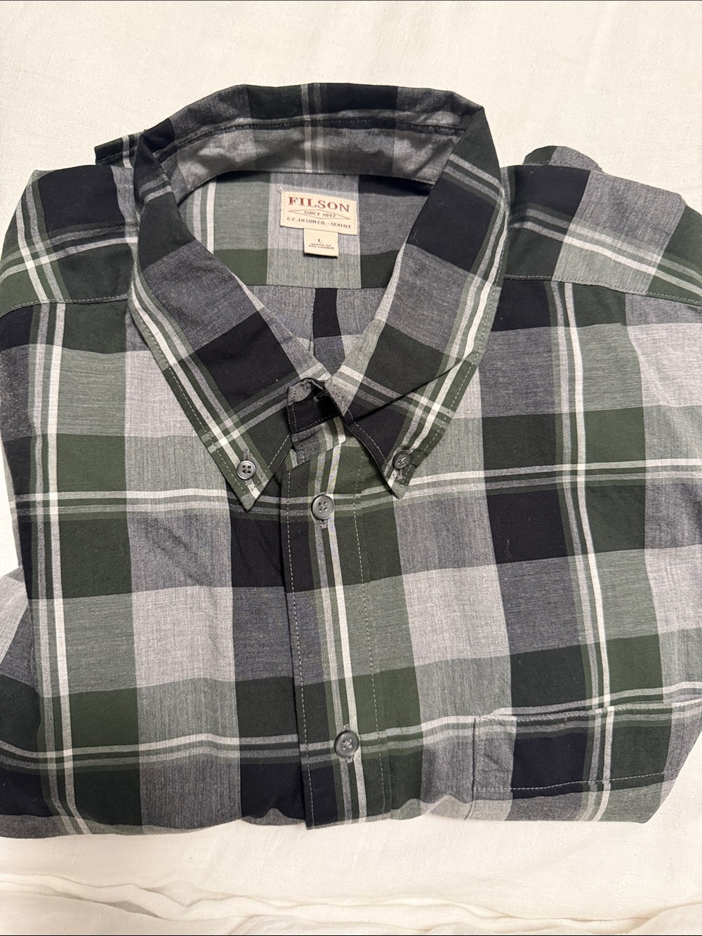 Filson Green, Gray & Black Plaid Button-Down Shirt